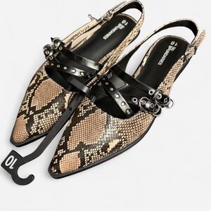 No Boundaries Snake Print Pointed-Toe Flats | Studded Straps | NWT
